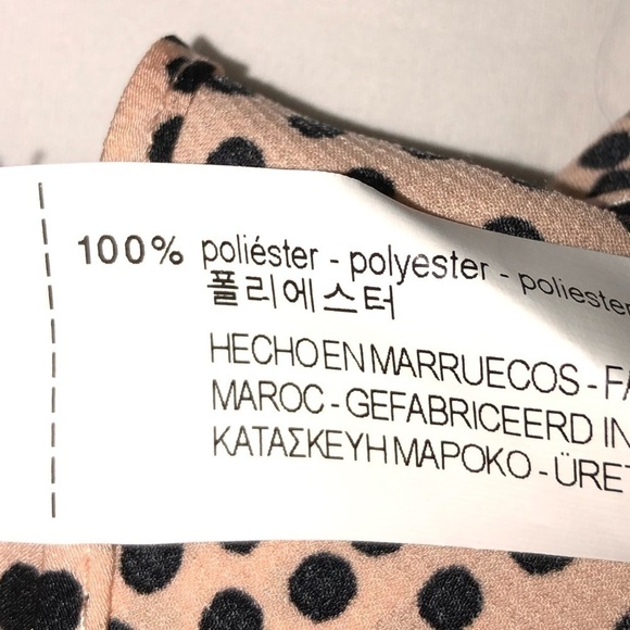 Zara Basic Asymmetric Ruffle Blouse Size M Long Sleeve Polka Dot Pink Black - Picture 10 of 10